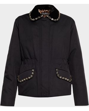 Dolce & Gabbana Crystal Velvet-Collar Nylon Barn Jacket - Black