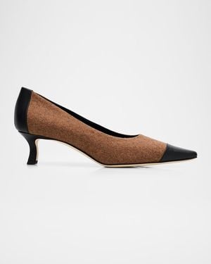 Manolo Blahnik Mionel Wool Bicolor Pumps - Brown