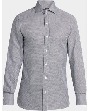 Tom Ford Apos;S Dogtooth Cotton Dress Shirt - Gray