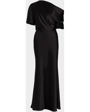 Amsale Draped Satin One-Shoulder Gown - Black