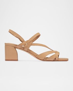 Bernardo Gyoda Leather Block-Heel Sandals - Metallic