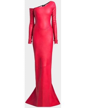 LAQUAN SMITH Leather Asymmetric Mermaid Gown - Red
