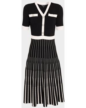 Misook Contrast-Trim Knit Midi Dress - Black