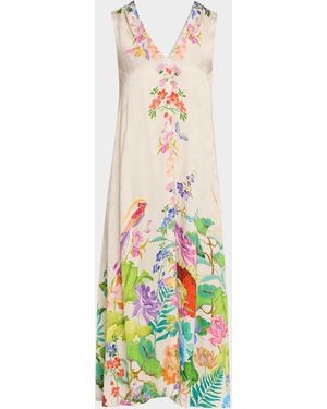 Johnny Was Eva Bias-Cut Floral Midi Dress - White