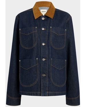 KHAITE Wyatt Corduroy-Collar Denim Jacket - Blue