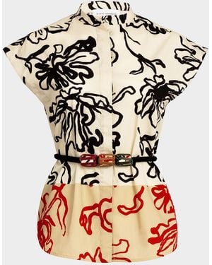 Silvia Tcherassi Adele Belted Floral Blouse - Red
