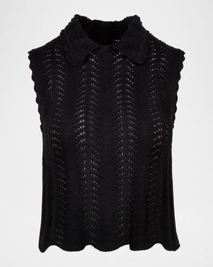 Smythe Club Collar Crochet Sleeveless Sweater - Black