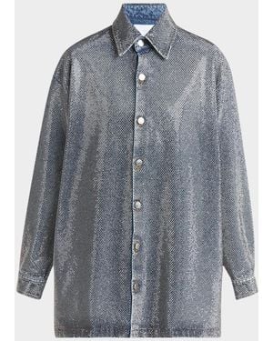 Stella McCartney Crystal Hotfix Denim Overshirt - Gray