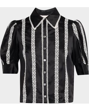 Cinq À Sept Nalea Lace-Embellished Satin Shirt - Black