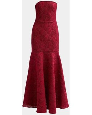 Black Halo Kristy Strapless Lace Jacquard Trumpet Gown - Red