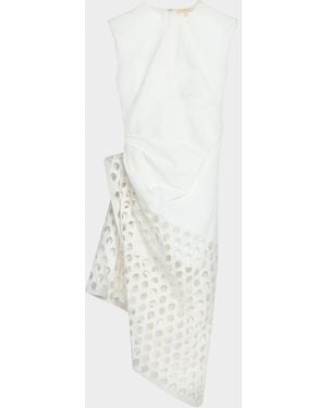 DIOTIMA Notting Broderie Anglaise Asymmetric Draped Midi Dress - White