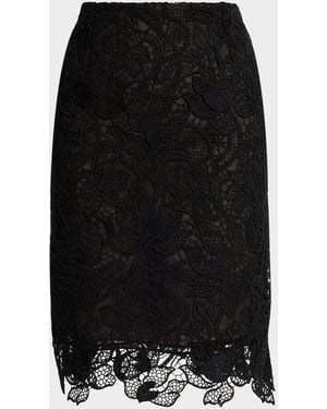 Oscar de la Renta Corded Botanical Guipure Tailored Skirt - Black