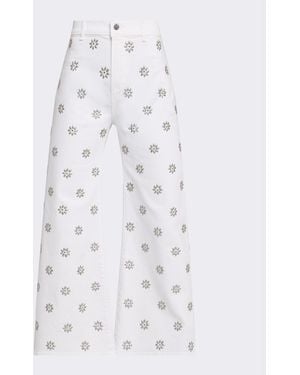Veronica Beard Grant High-Rise Embellished Wide-Leg Jeans - White