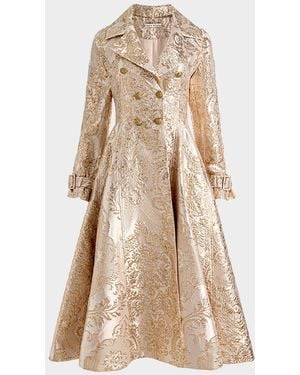 Alice + Olivia Ellie Metallic Brocade Godet Trench Coat - Natural
