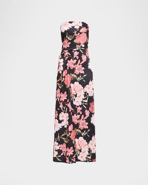 Aidan Mattox Strapless Floral Crepe Back Satin Gown - White