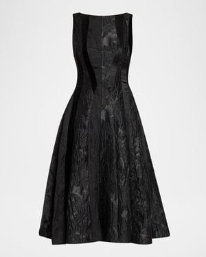 Jason Wu Mixed-Media Patchwork Sleeveless Low-Back Midi Dress - Black