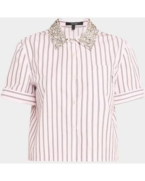 Toccin Zadie Crystal-Embellished Cropped Button-Front Shirt - Pink