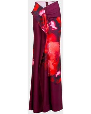 Silvia Tcherassi Meissa Watercolor Jersey Drape Maxi Skirt - Red