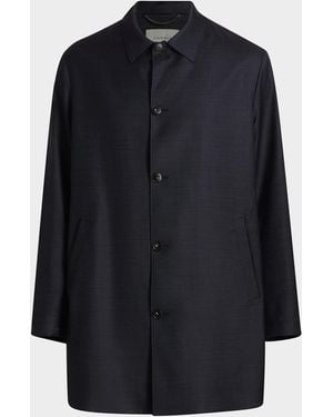 Canali Apos;S Wool Denim-Textured Overcoat - Blue