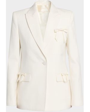 LoveShackFancy Shayne Wool-Blend Bow-Embellished Blazer - Natural