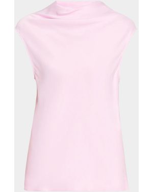 Alberta Ferretti Cowl-Neck Satin Cap-Sleeve Top - Pink
