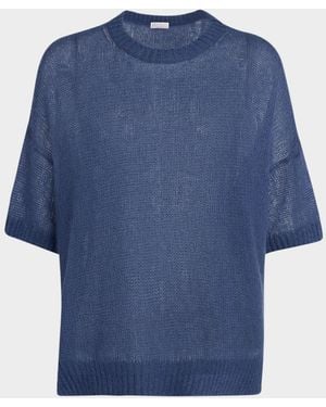 Brunello Cucinelli Mohair Shetland Gauze Crewneck Sweater - Blue