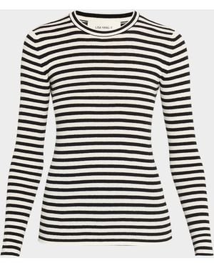 Lisa Yang Vivian Striped Long-Sleeve Cashmere T-Shirt - Black