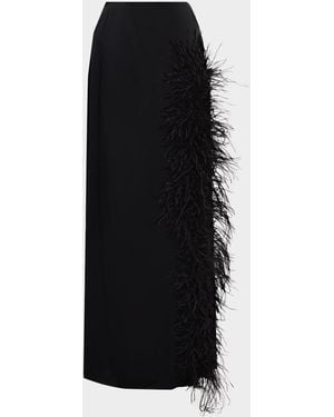 LAPOINTE Feather-Trimmed Slit Satin Maxi Skirt - Black