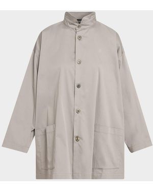 Eskandar Slim A-Line Double Stand Collar Jacket With Stepped Insert - Natural