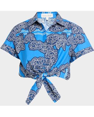 Cara Cara Asbury Tie-Front Cotton Button-Front Top - Blue