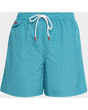 Kiton Apos;S Diamond Printed Swim Trunks - Blue