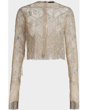 LAPOINTE Geometric Crystal Fringe Crop Top - Natural