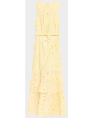 MILLY Anna Grand Fleur Floral-Embroidered Maxi Dress - Metallic