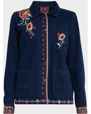 Johnny Was Nadia Embroidered Worker Jacket - Blue