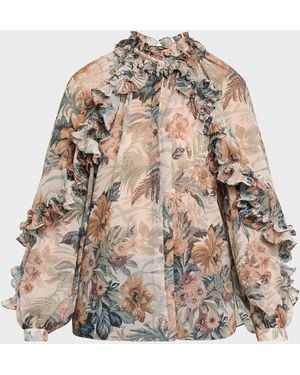 Kobi Halperin Esme Floral-Print Ruffle Blouse - Natural