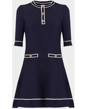 Shoshanna Weston Contrast-Trim Knit Mini Dress - Blue