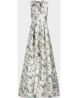 Sachin & Babi Brooklynne Floral Satin A-Line Gown - White