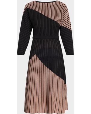 Misook Fit & Flare Dolman-Sleeve Knit Midi Dress - Multicolor