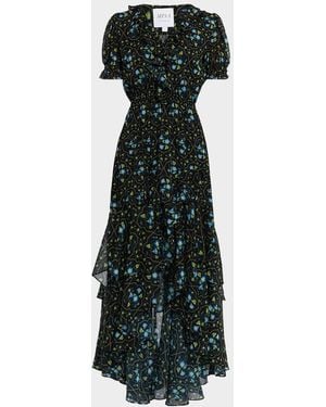 MISA Los Angles Jodie Morning Glory Lattice High-Low Maxi Dress - Multicolor