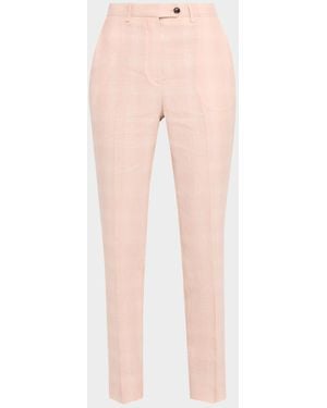 Kiton Check Linen Slim-Leg Ankle Pants - Pink