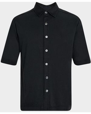 Kiton Silk And Cotton Short-Sleeve Overshirt - Black