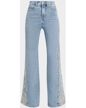 Veronica Beard Joplin Embroidered High-Rise Flare Jeans - Blue