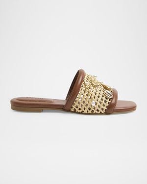 Jonathan Simkhai Caspian Raffia Netted Leather Flat Sandals - White