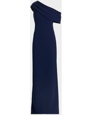 Amsale Draped One-Shoulder Gown - Blue