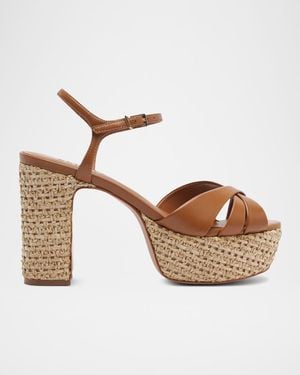 SCHUTZ SHOES 100Mm Keefa Raffia Leather Platform Sandals - Multicolor