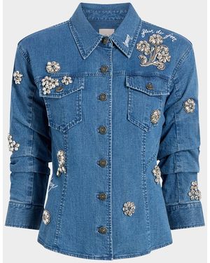 Cinq À Sept Canyon Embellished Denim Shirt Jacket - Blue