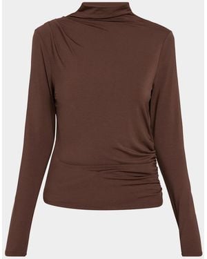 Veronica Beard Mylie Draped High-Neck Top - Brown
