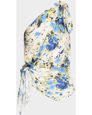 A.L.C. Eliana One-Shoulder Satin Scarf Top - Blue