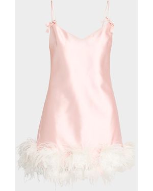 Self-Portrait Taffeta Feathered A-Line Mini Dress - Pink