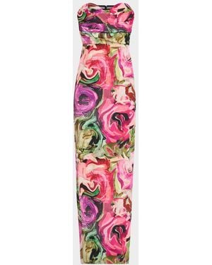 Black Halo Leonora Strapless Abstract-Print Column Gown - Pink